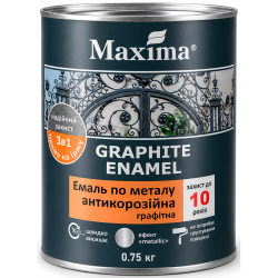 Емаль алкідна антикорозійна по металу 3 в 1 графітна Maxima Graphite Enamel срібляста глянцева 0.75кг