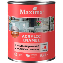 Емаль акрилова для дерева та металу Maxima Acrylic Wood&Metal біла глянцева 0.75л